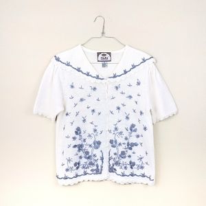 Cottagecore Short Sleeve Collared Sweater Floral